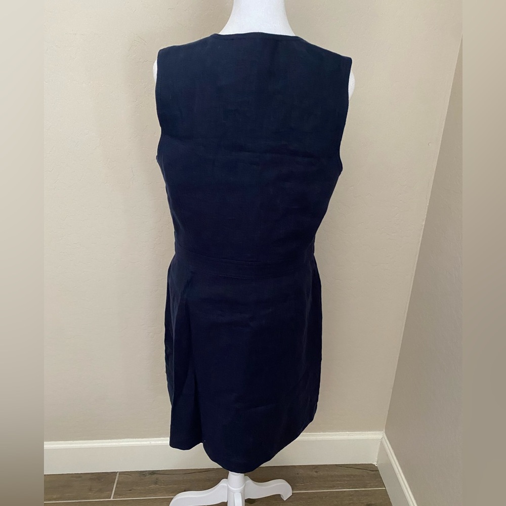 NWT Tory Burch Linen Navy Sleeveless Button Front Shift Dress Size 8 - Picture 9 of 13